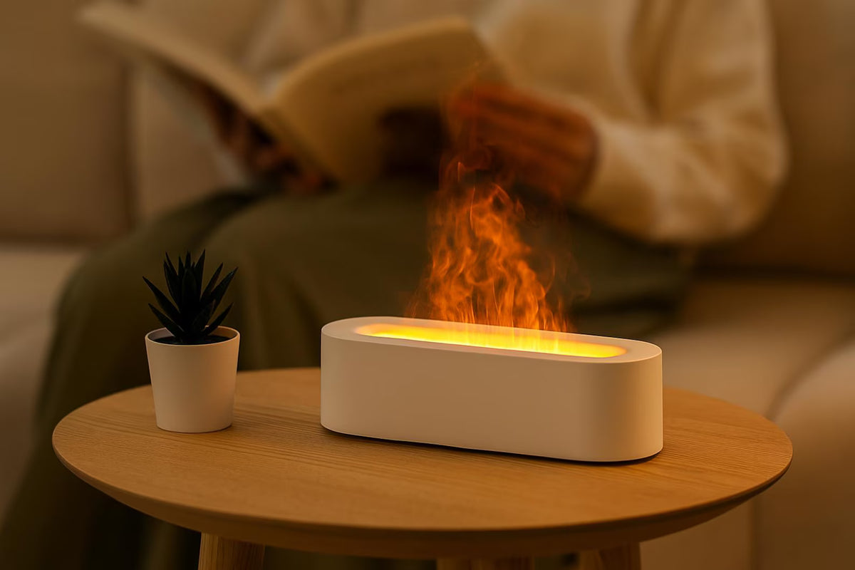Flame Effect Aroma Diffuser – White LED Essential Oil Humidifier