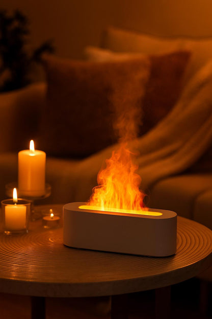 Flame Effect Aroma Diffuser – White LED Essential Oil Humidifier
