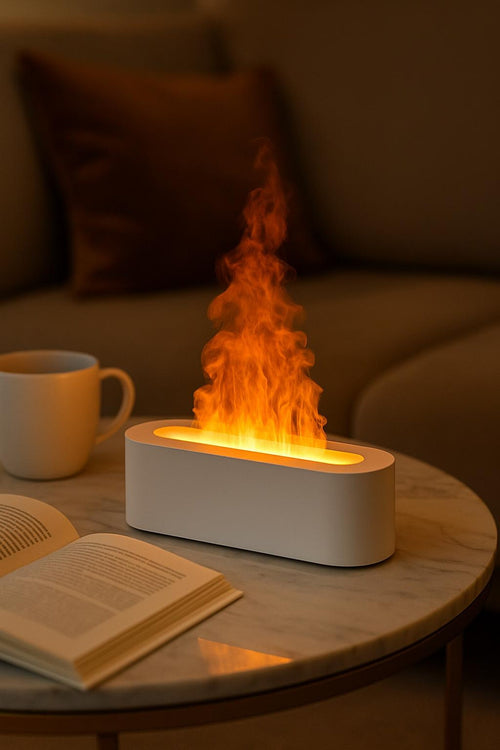 Flame Effect Aroma Diffuser – White LED Essential Oil Humidifier