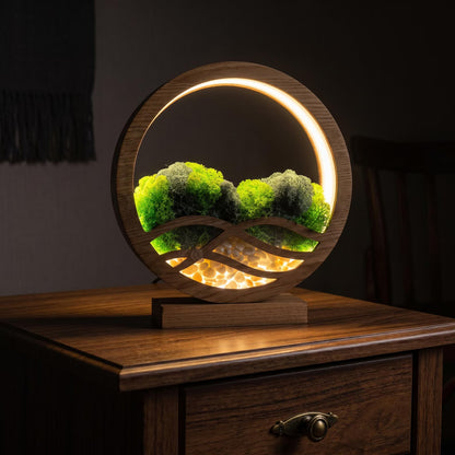 Wave Biophilic Design Moss Lamp | Japandi Style Wooden Night Light