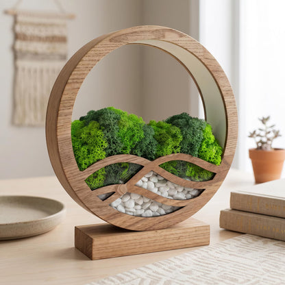 Wave Biophilic Design Moss Lamp | Japandi Style Wooden Night Light