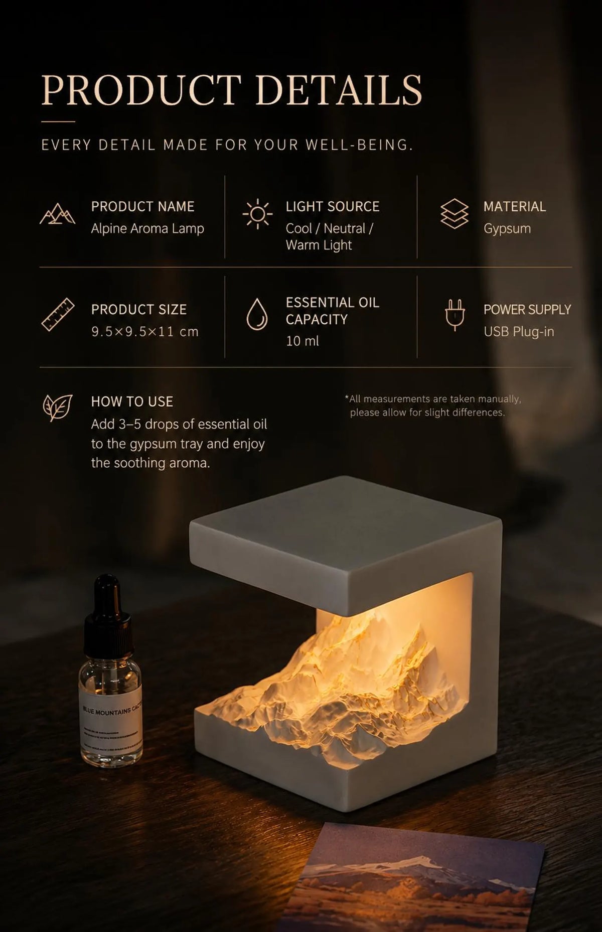 Mountain Landscape Candle Warmer Lamp, Zen Night Light, Essential Oil Diffuser