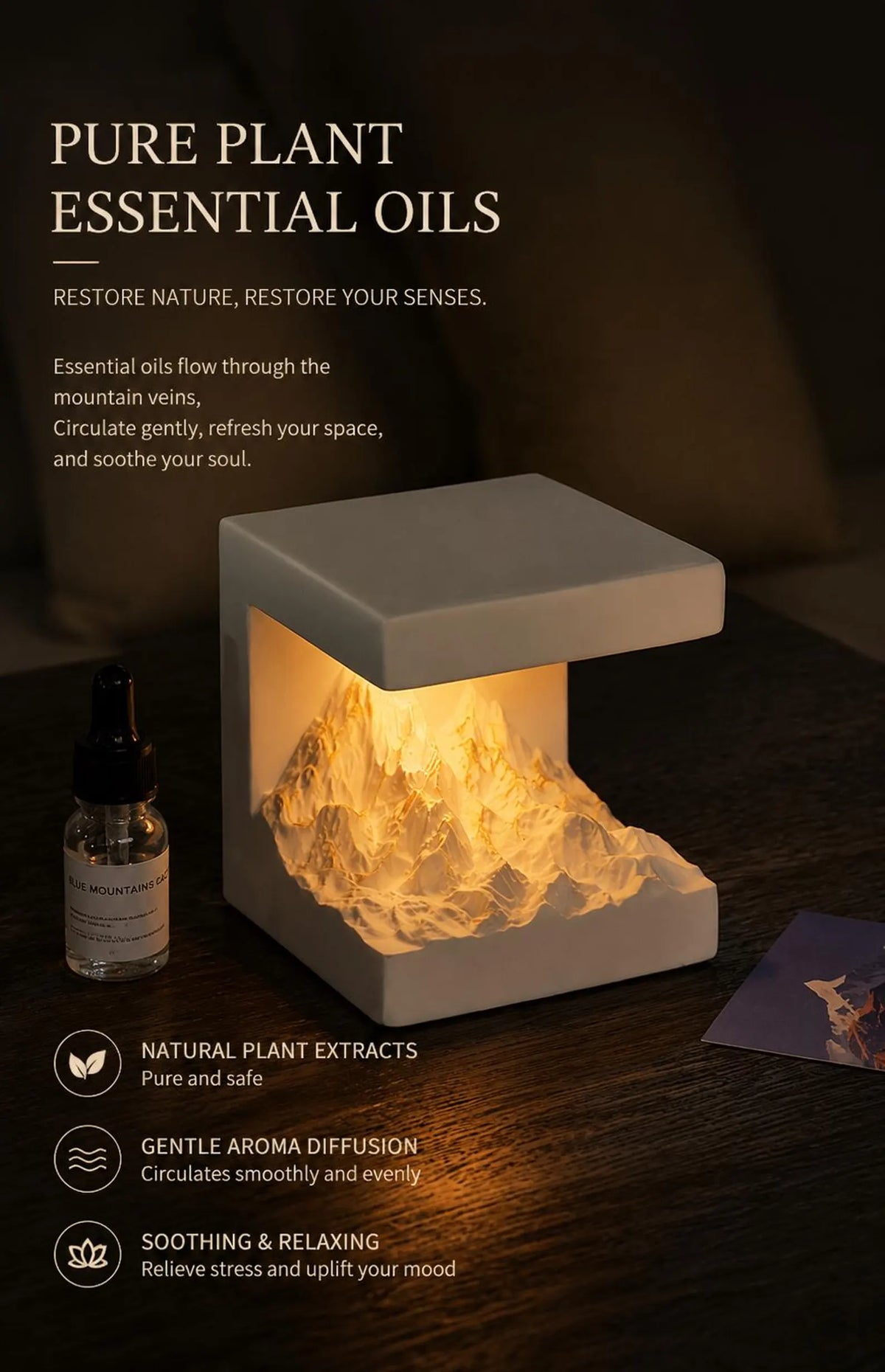 Mountain Landscape Candle Warmer Lamp, Zen Night Light, Essential Oil Diffuser