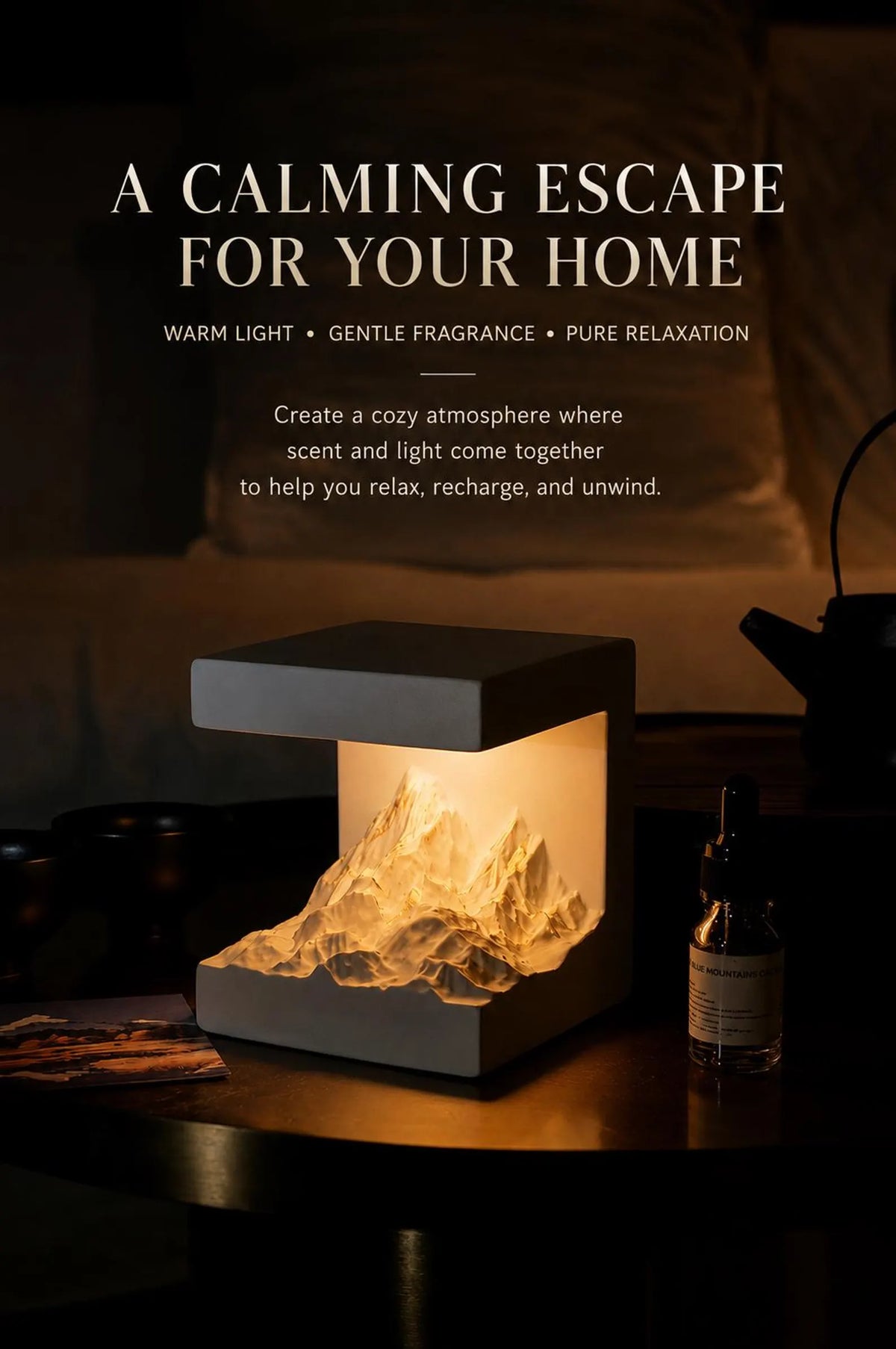 Mountain Landscape Candle Warmer Lamp, Zen Night Light, Essential Oil Diffuser