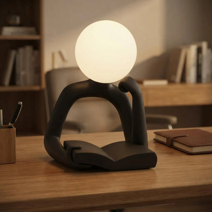 Modern Reader Sculptural Table Lamp, Frosted Globe Sphere Light