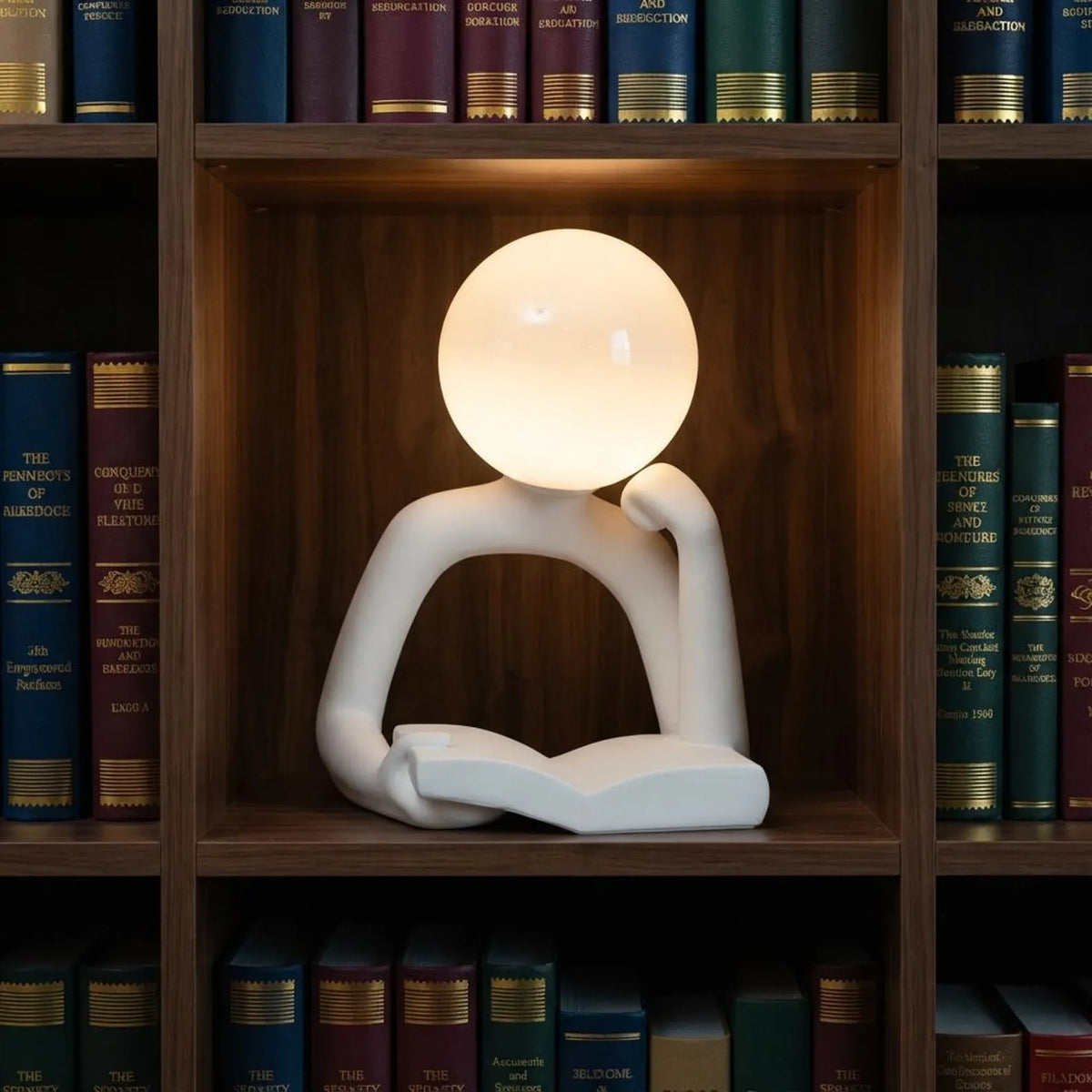 Modern Reader Sculptural Table Lamp, Frosted Globe Sphere Light