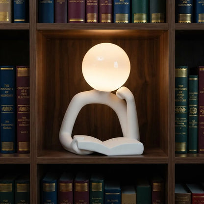 Modern Reader Sculptural Table Lamp, Frosted Globe Sphere Light