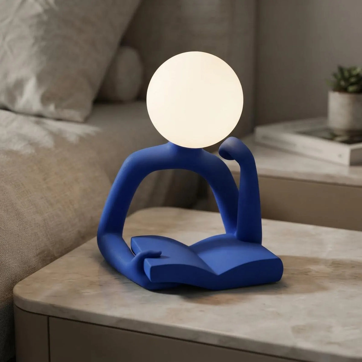 Modern Reader Sculptural Table Lamp, Frosted Globe Sphere Light