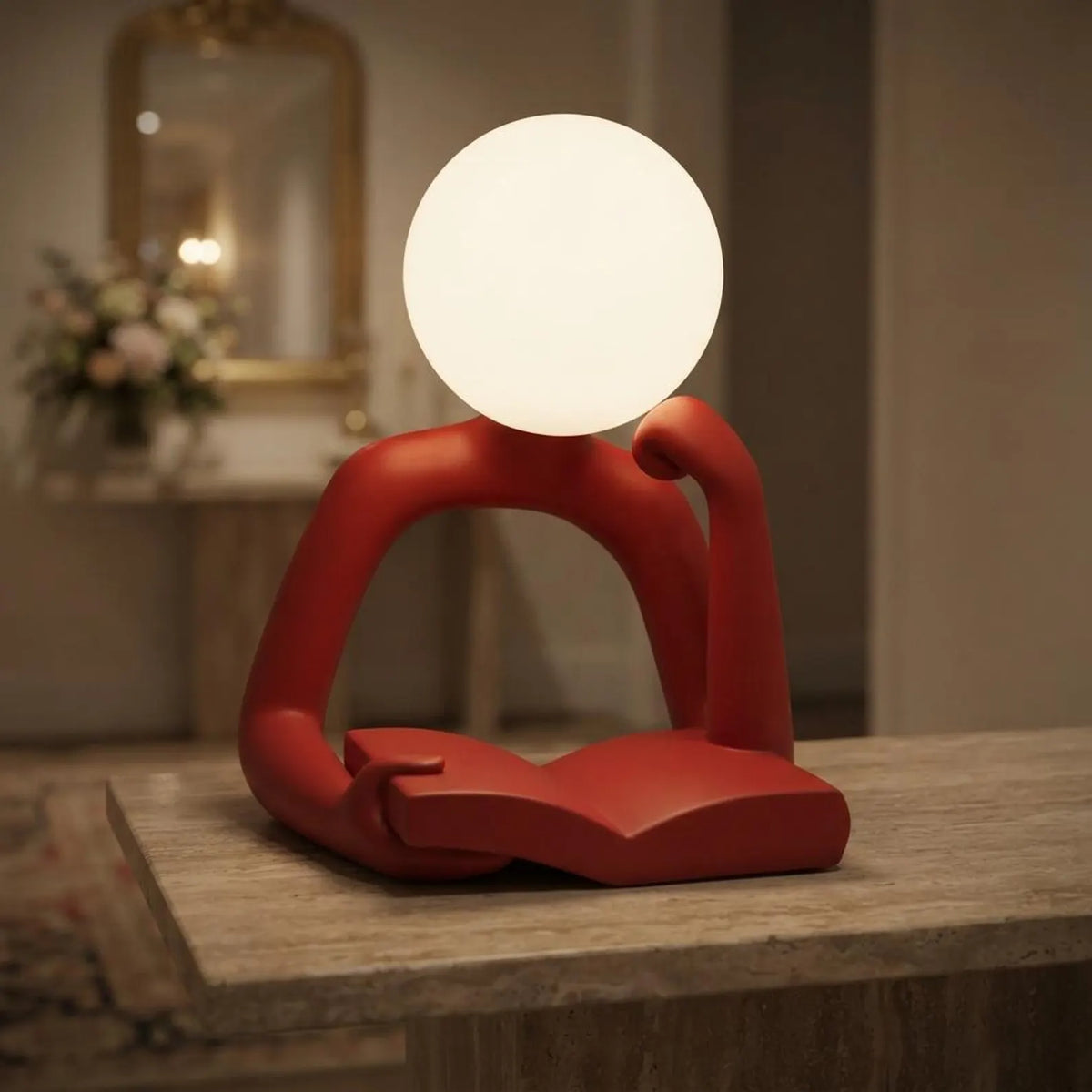 Modern Reader Sculptural Table Lamp, Frosted Globe Sphere Light