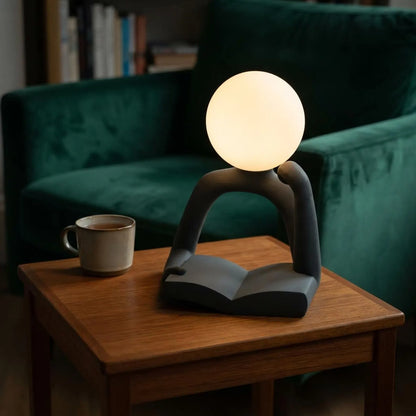 Modern Reader Sculptural Table Lamp, Frosted Globe Sphere Light