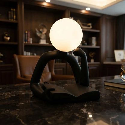 Modern Reader Sculptural Table Lamp, Frosted Globe Sphere Light