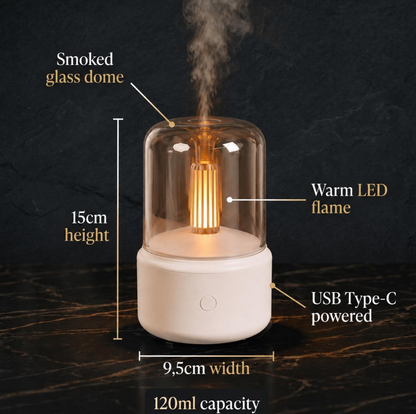 Beige Candle Flame Aroma Diffuser — Essential Oil Humidifier