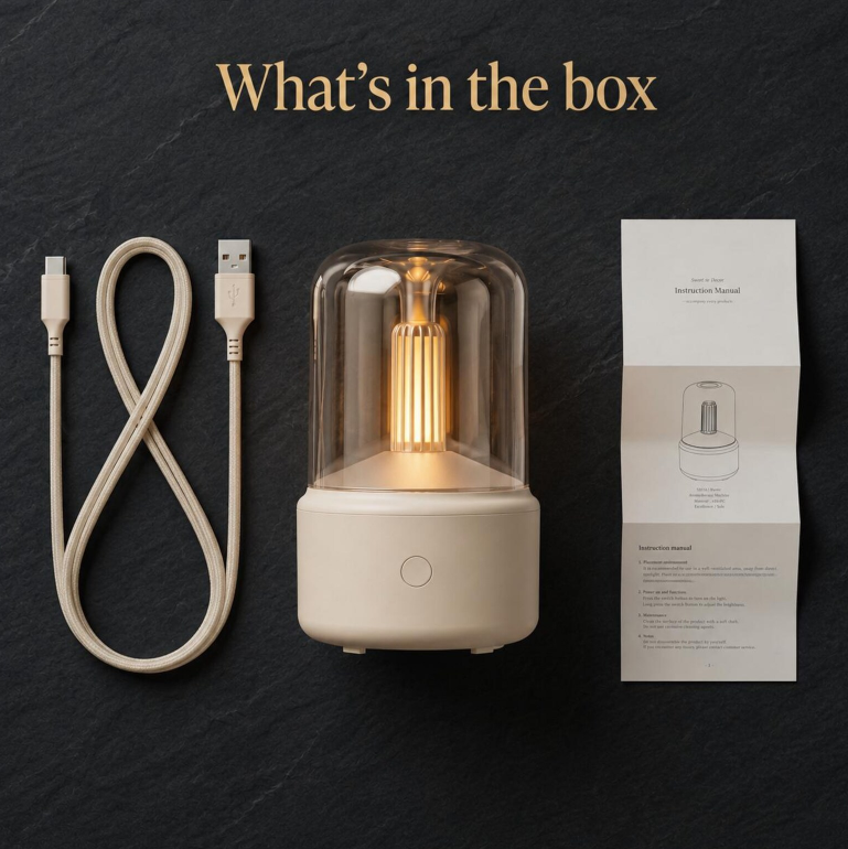 Beige Candle Flame Aroma Diffuser — Essential Oil Humidifier