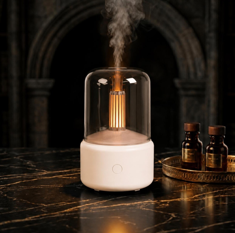 Beige Candle Flame Aroma Diffuser — Essential Oil Humidifier